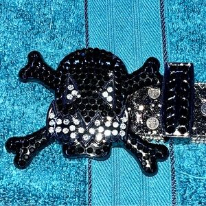 Black Rhinestone Skull Belt Y2K